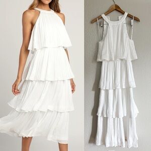NWOT Tier and Far White Tiered Pleated Halter Midi Dress